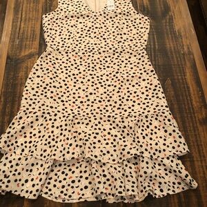 Ann Taylor Light Pink Polka Dot Sleeveless Dress with Black and Coral Dots